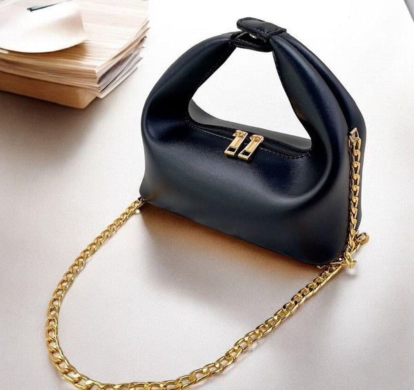 Mira Black Shoulder Bag with Gold Chain